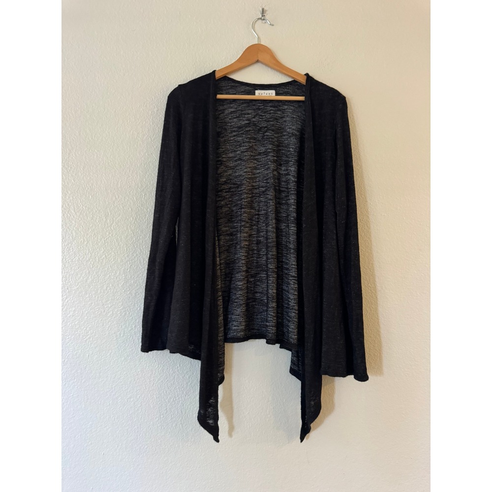 Velvet by Graham & Spencer Charcoal Black Open Front Draped Cardigan Large USA